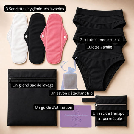 Kit menstruel complet Faham : culottes Vanille et serviettes lavables – La Réunion